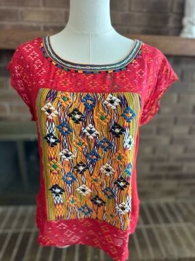 Anthropologie Tiny Embroidered Boho Huipil Top
